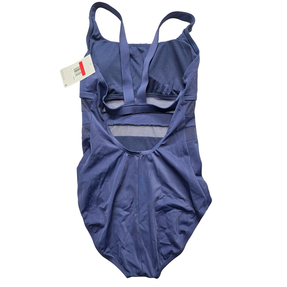 Nike Navy One Piece Swimsuit Mesh Panel Lined Women’s Large NWT - Picture 2 of 6